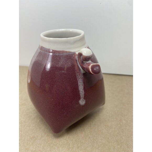 Studio Pottery Beautiful Glaze Signed By Artist Burgundy Glaze MCM Style 4.25 in - Picture 3 of 5
